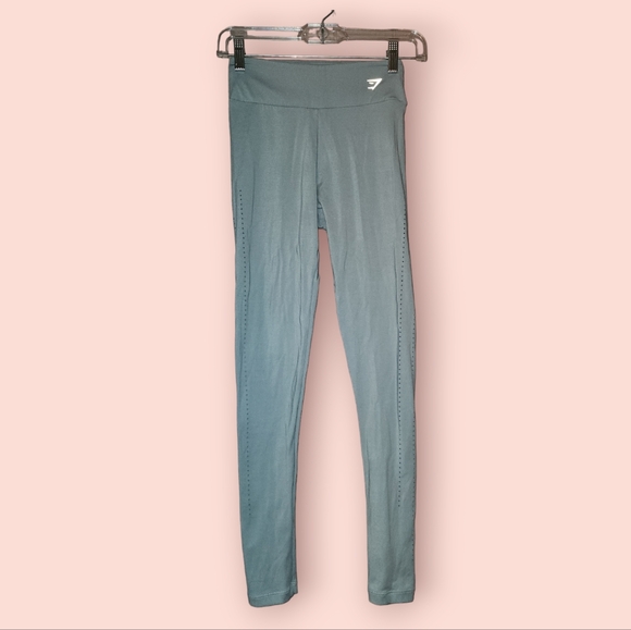 GymShark Laser Cut Tights Breathable Cutout Design Workout Training Gym Teal XS - Picture 1 of 2